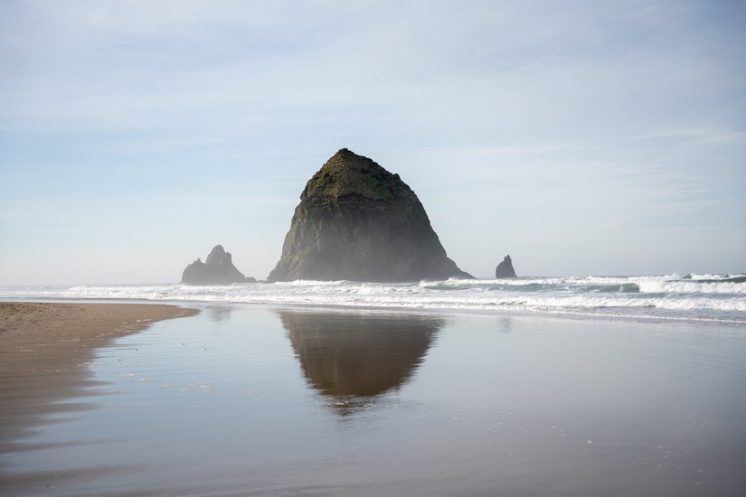 image of landscape and coast and beach. Haystack Rock